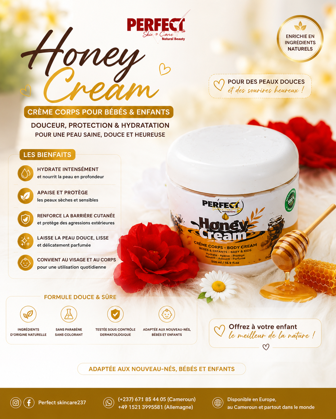 đŻ Honey Cream â CrĂšme Corps Nourrissante pour BĂ©bĂ©s & Enfants