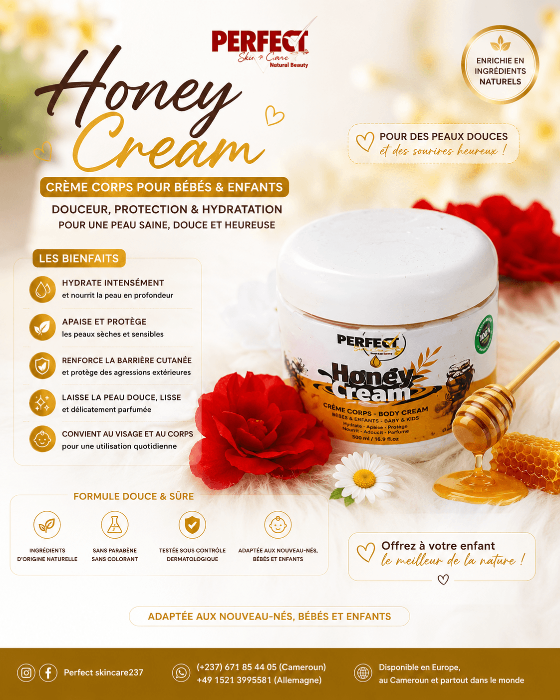 🍯 Honey Cream – Crème Corps Nourrissante pour Bébés & Enfants