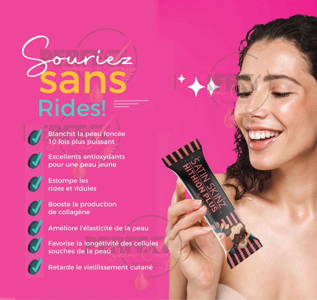 Satin Skinz HITHION PLUS - Meilleur Complement alimentaire pour Peaux Noires, Claires et Métissées