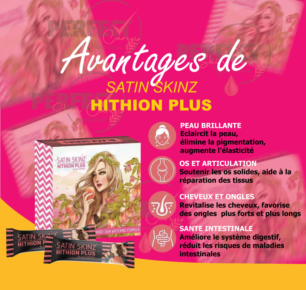 Satin Skinz HITHION PLUS - Meilleur Complement alimentaire pour Peaux Noires, Claires et Métissées