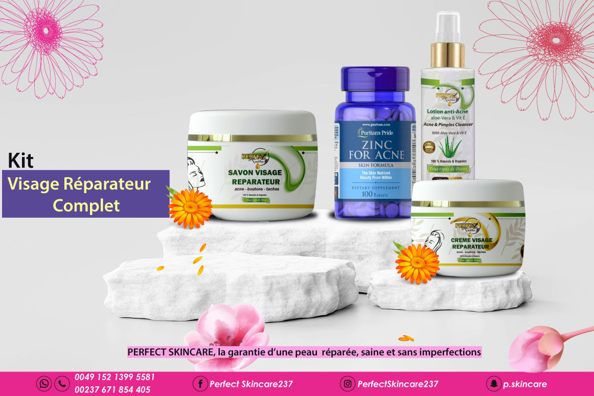 Kit Visage Reparateur COMPLET - BOUTONS - ACNÉS - TACHES NOIRES - HYPER ACTIV - TRAITEMENT EXTERNE ET INTERNE